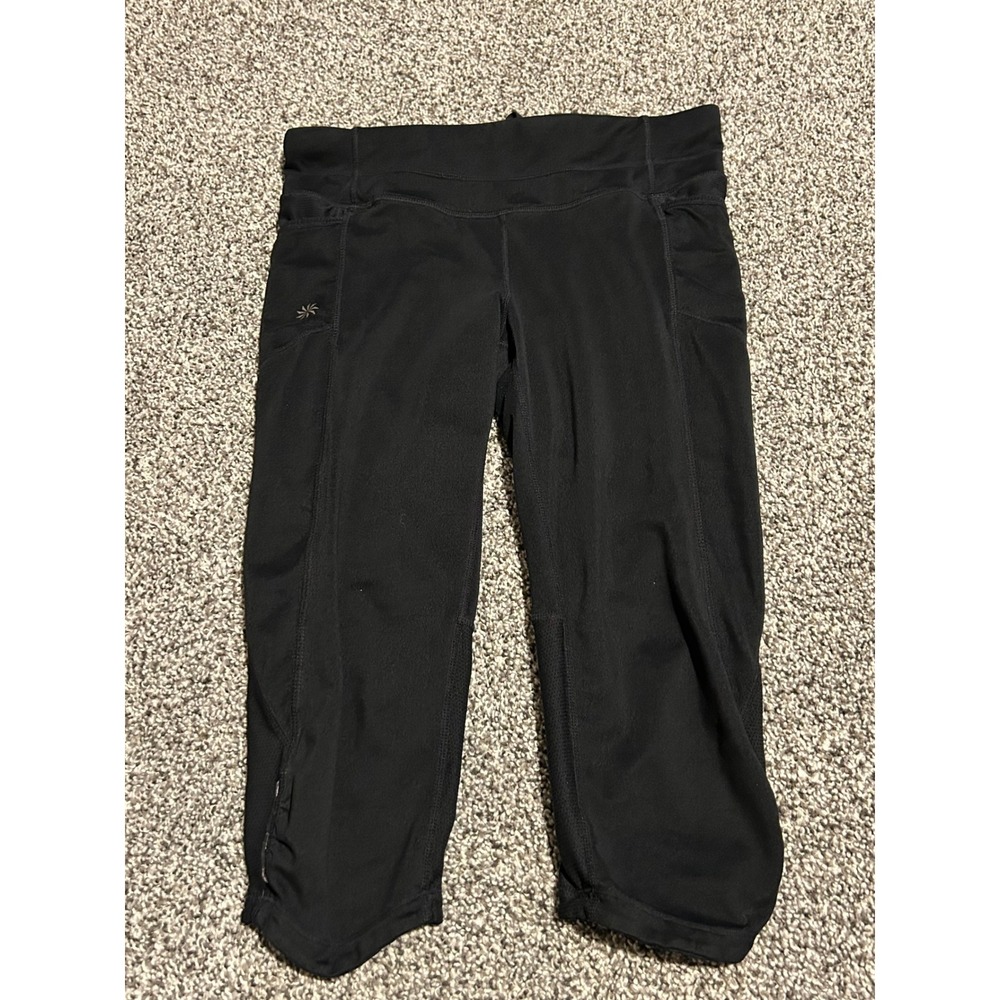 F33 Athleta Black Workout Capri Pants Side Pockets Athletic Leggings‎ Small